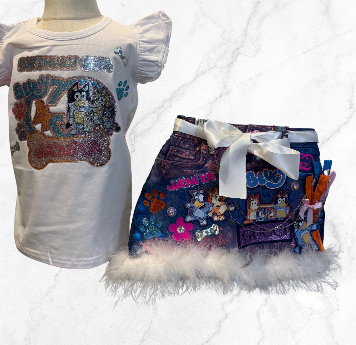 Custom Denim Skirt Set